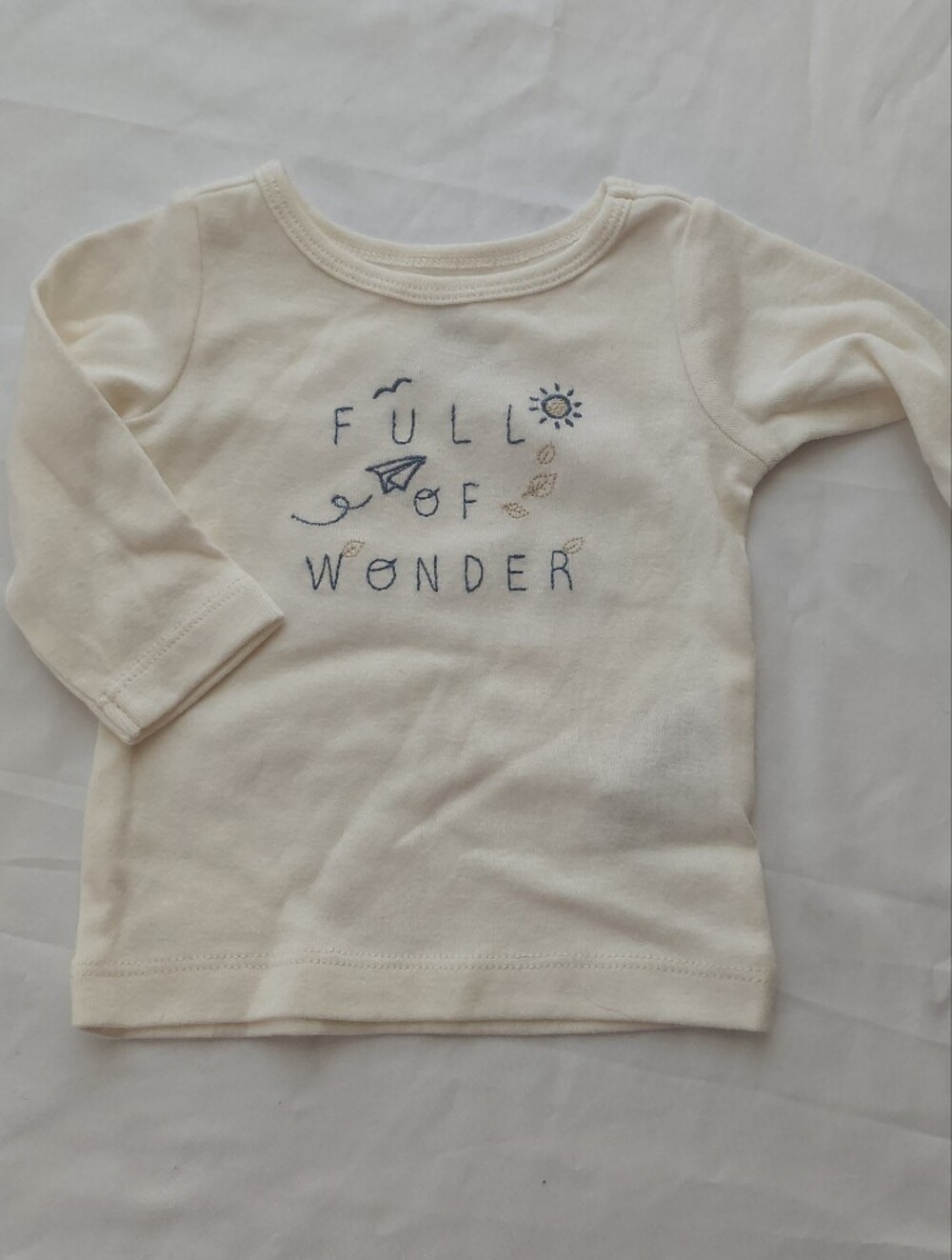 Carter's Cream Long-Sleeve Top with Blue Embroidery - Full of Wonder 3 Months